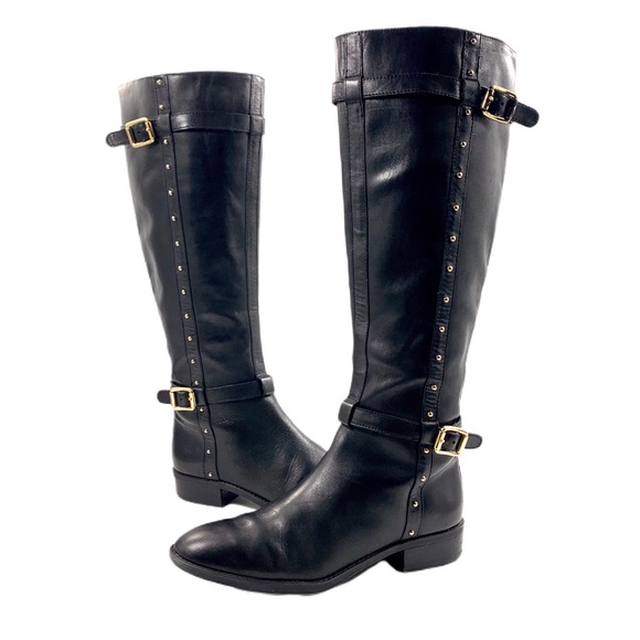 Vince Camuto Preslen Black Leather Riding Boot 7.5 - Picture 1 of 8